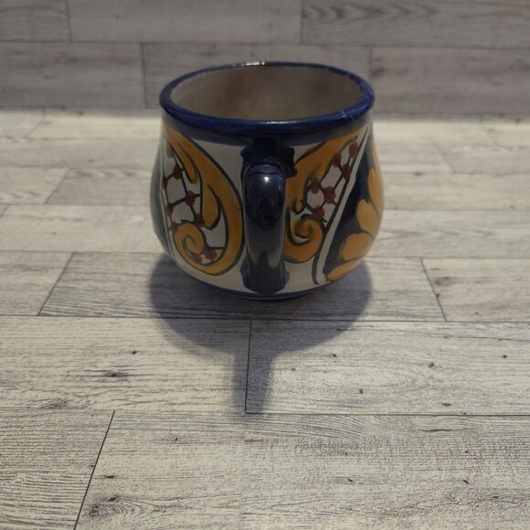 Lidded Talavera Mexico Terracotta Hand Painted Bowl With Handles - Picture 5 of 15